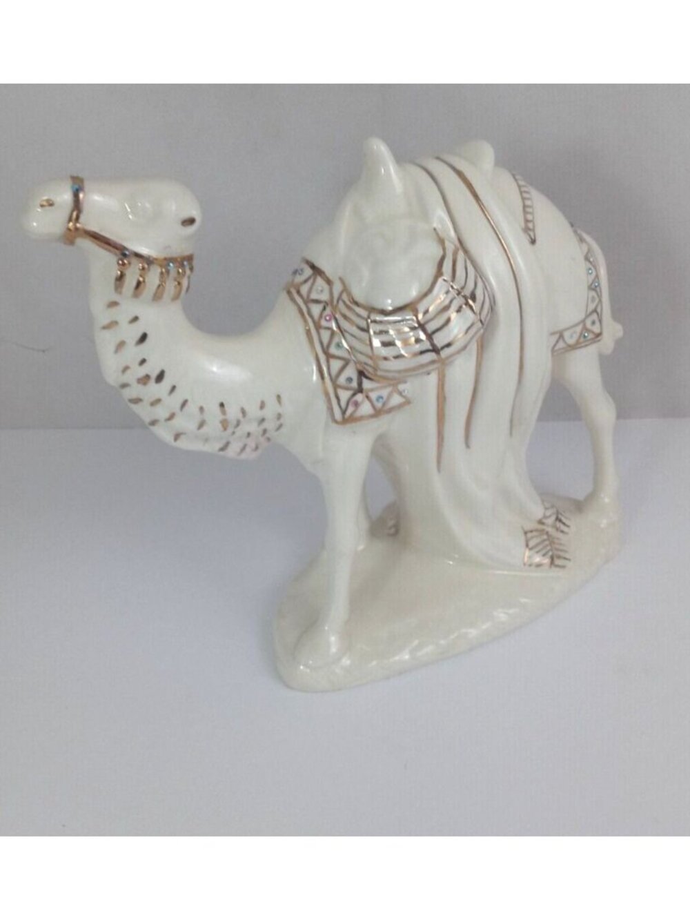1968 Holland Mold Christmas Nativity Off White & Gold Jeweled 9" Camel